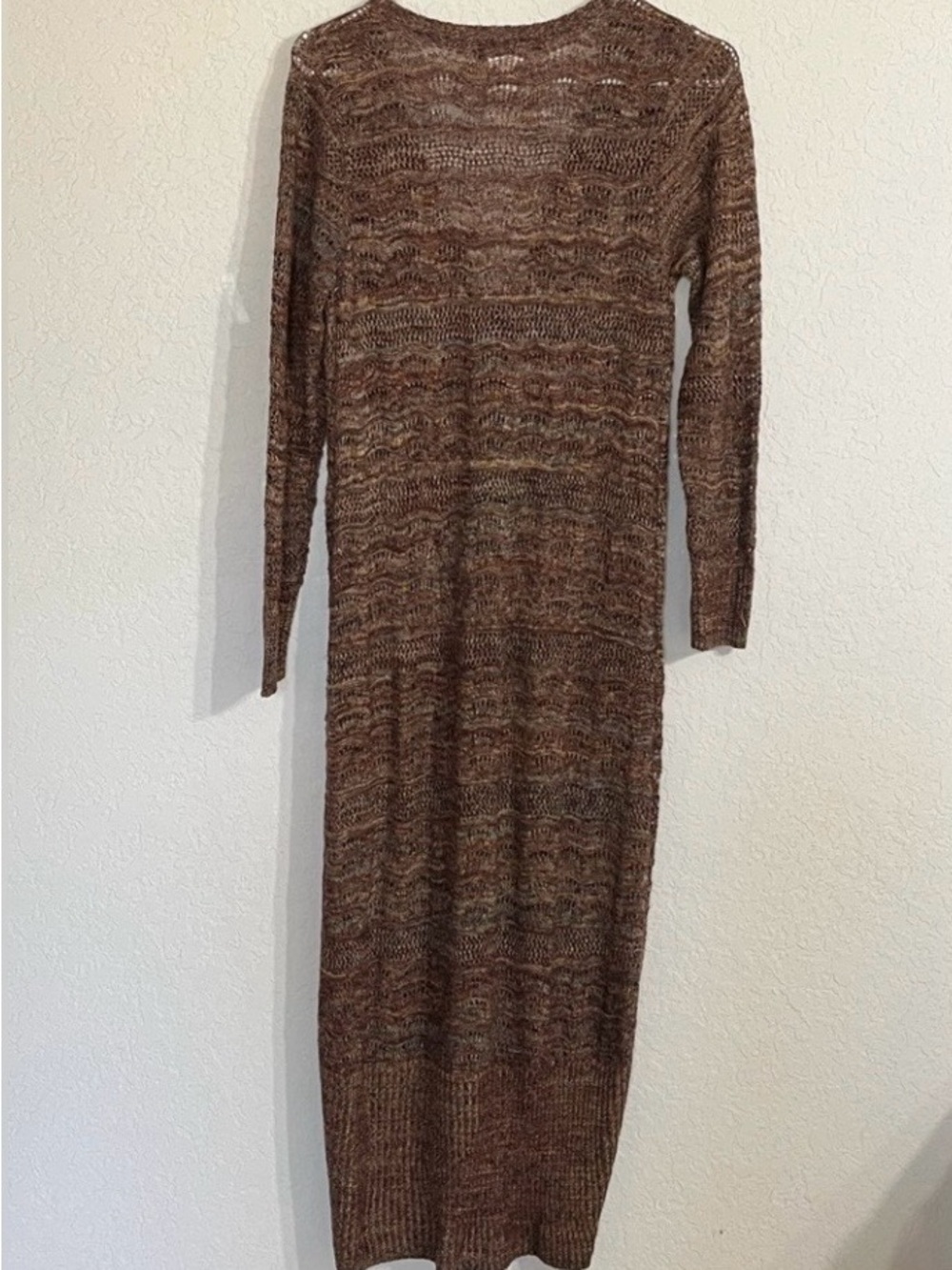 Monroe & Main Brown Women's Size S Open Knit Maxi Cardigan Duster Boho Earthy - Picture 4 of 11